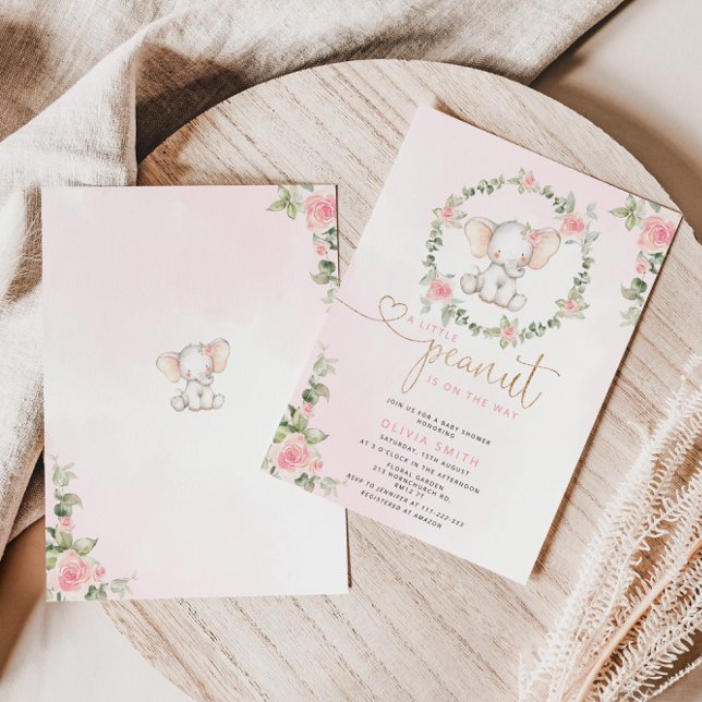 Invitación Ducha de bebé elefante chica floral (Subido por el creador)