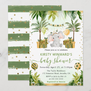 Invitación Ducha de Bebé Elefante de Jungla en Acuarela