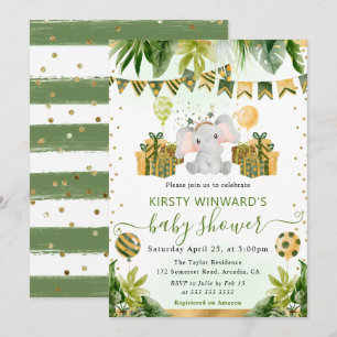 Invitación Ducha de Bebé Elefante de la Jungla en Acuarela