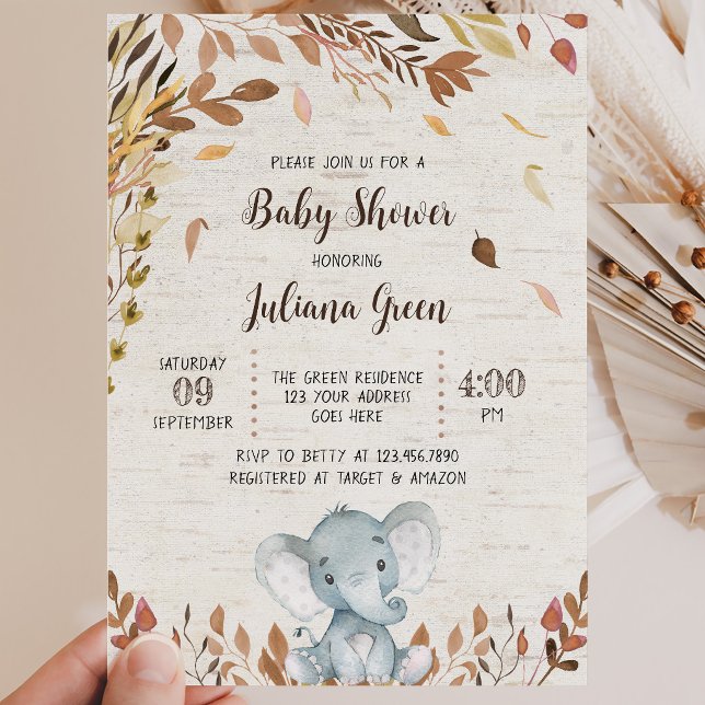 Invitación Ducha de Bebé Elefante de Otoño (Subido por el creador)