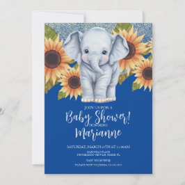 Invitación Ducha de bebé elefante girasoles brillo azul