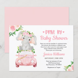 Invitación Ducha de Bebé Elefante Niña Drive By