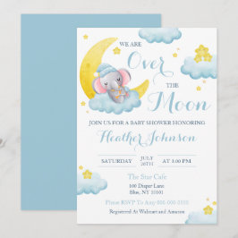 Invitación Ducha de bebé Elefante Niño Sobre La Luna