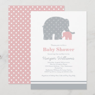 Invitación Ducha de bebé elefante rosa gris niña bebé madre