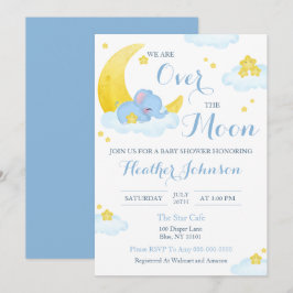 Invitación Ducha de Bebé Elefante Sobre La Luna