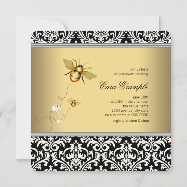 Invitación Ducha de Bebé Elegante Abejorro (Anverso)