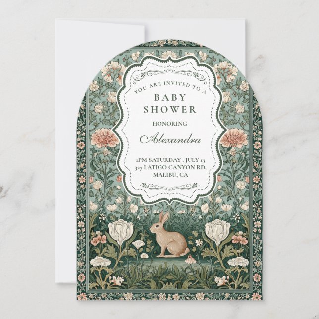 Invitación Ducha de Bebé Elegante Conejo del Bosque (Anverso)
