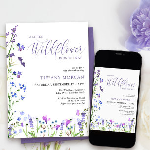 Invitación Ducha de Bebé Elegante Flor Silvestre Morada