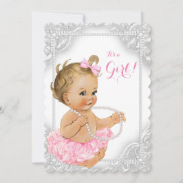 Invitación Ducha de bebé elegante para niña perla blanca