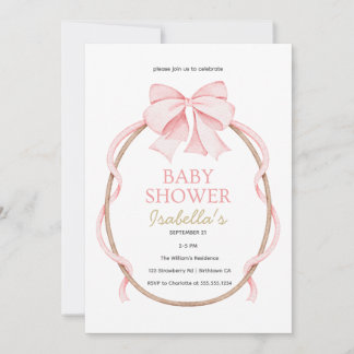 Invitación Ducha de bebé elegante rosa y blanca