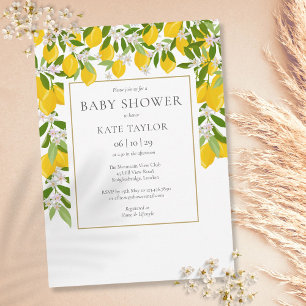 Invitación Ducha de Bebé Elegantes Limones Floridos