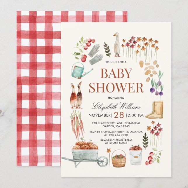 Invitación Ducha de Bebé Elementos de Jardín de Otoño (Anverso / Reverso)