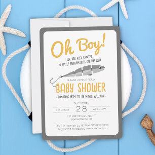Invitación Ducha de Bebé Emocionada Oh Chico Carrete de Pesca