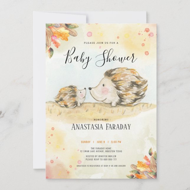 Invitación Ducha de bebé en el bosque de otoño (Anverso)