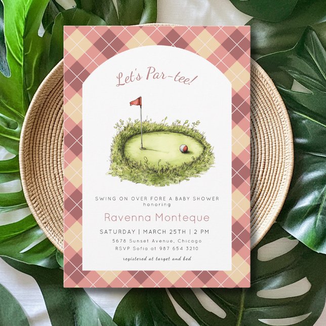 Invitación Ducha de bebé en el hoyo de golf Argyle de melocot (Subido por el creador)
