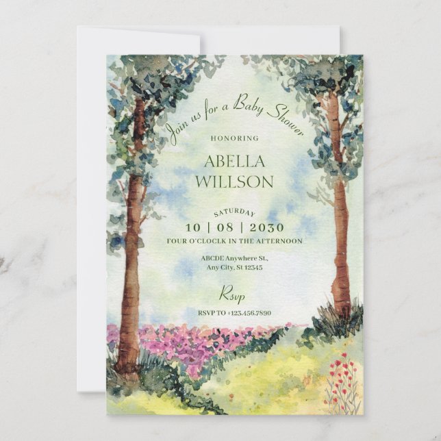 Invitación Ducha de bebé en el jardín boscoso de ensueño (Anverso)