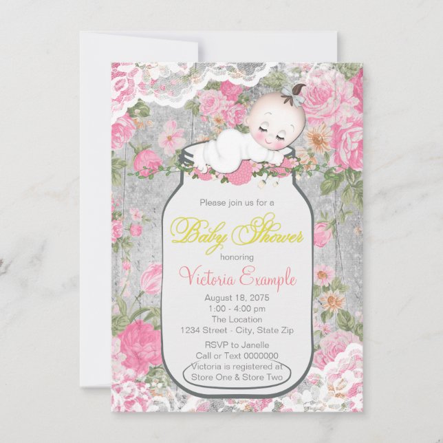 Invitación Ducha de bebé en frasco de Mason (Anverso)