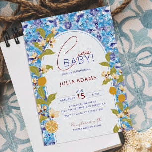 Invitación Ducha de bebé en la Costa Amalfi con limón azul y 