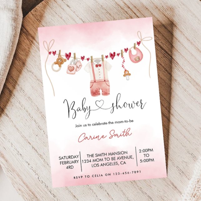 Invitación Ducha de bebé en la línea de ropa de Boy valentine (Subido por el creador)