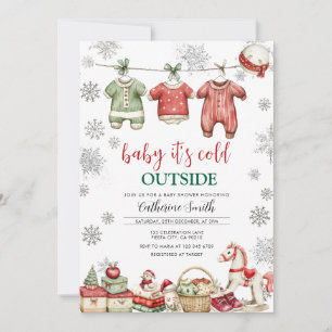 Invitación Ducha de bebé en Navidad Roja Está frío afuera