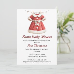 Invitación Ducha de Bebé en Navidad Ropa de Santa Rojo y Bl