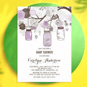Invitación Ducha de Bebé en Tarro de Mason Floral Lila
