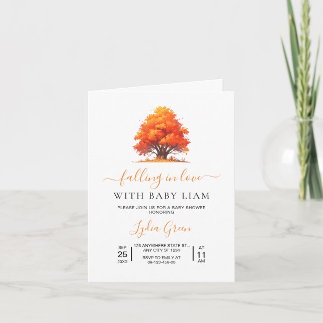 Invitación Ducha de bebé enamorada, ducha de bebé de otoño (Anverso)