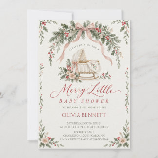 Invitación Ducha de bebé encuna de Navidad vintage
