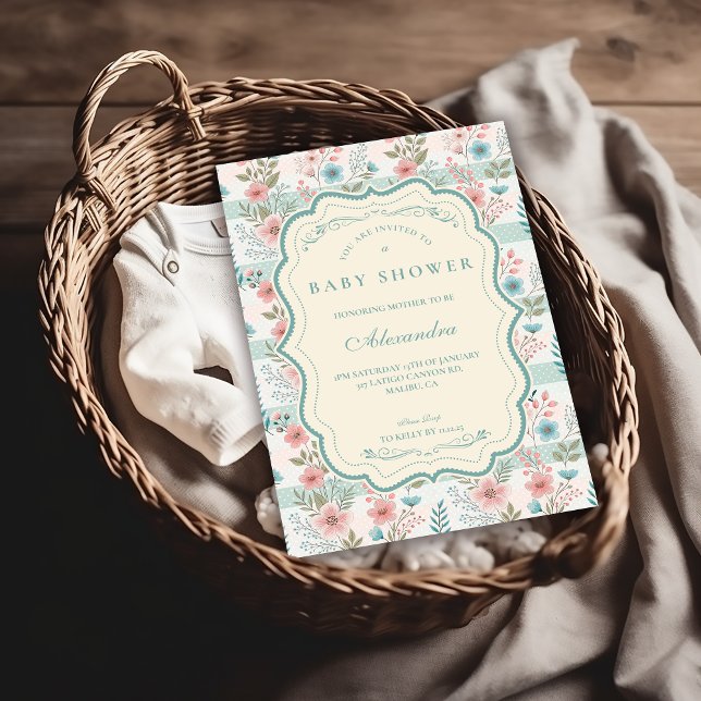 Invitación Ducha de Bebé Enrejado de Rosa Victoriana (Subido por el creador)