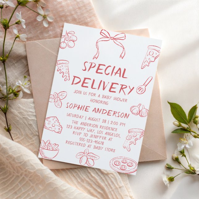 Invitación Ducha de Bebé Entrega Especial de Pizza Minimalist (Subido por el creador)