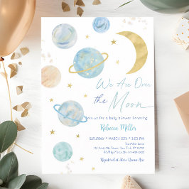 Invitación Ducha de bebé Espacio Pastel Azul sobre la Luna