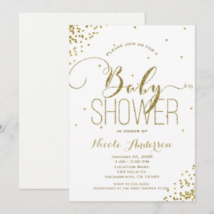 Invitación Ducha de bebé Esquina de brillo glamurosa de oro y