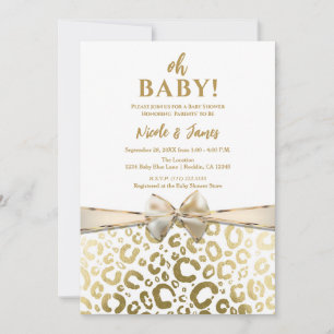 Invitación Ducha de Bebé Estampado de Leopardo con Glam Blanc