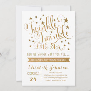 Invitación Ducha de Bebé Estrella Brillante Brillante de Oro