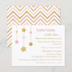 Invitación Ducha de Bebé Estrella Pequeña Brillo Rosa Oro Fal