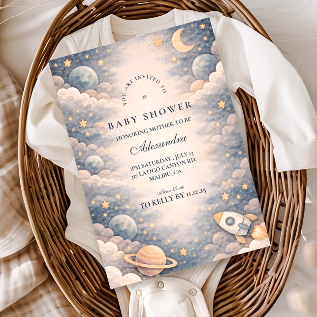 Invitación Ducha de Bebé Estrellas del Espacio Neutral (Subido por el creador)