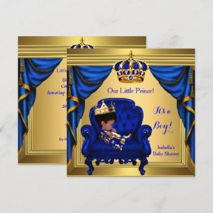 Invitación Ducha de bebé étnico niño príncipe azul real oro