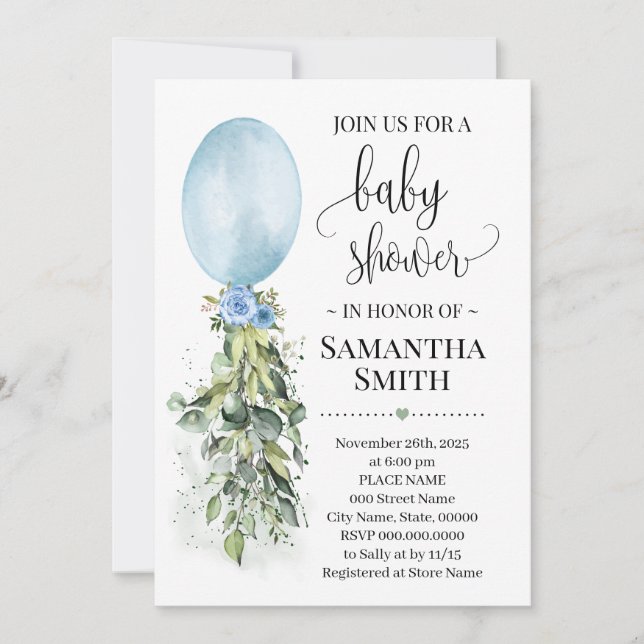 Invitación Ducha de bebé Eucalyptus azul (Anverso)