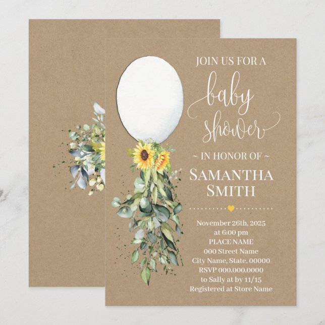 Invitación Ducha de bebé Eucalyptus blanca (Anverso / Reverso)