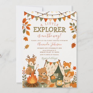 Invitación Ducha de Bebé Explorador Pequeño Animales del Bosq