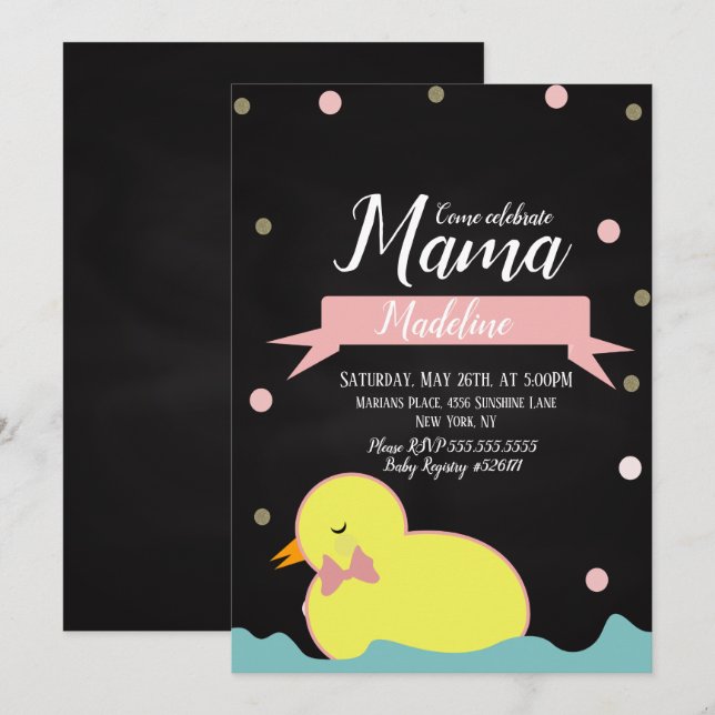 Invitación Ducha de bebé falso oro acuático pato pizarra (Anverso / Reverso)