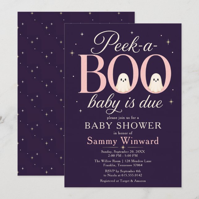 Invitación Ducha de Bebé Fantasma Peek-a-Boo (Anverso / Reverso)
