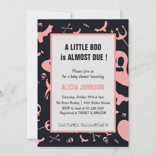 Invitación Ducha de Bebé Fantasmas Brillo Rosa Octubre Hallow