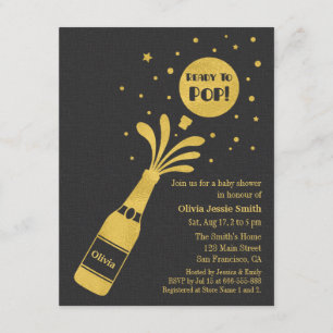 Invitación Ducha de bebé Faux Gold Champagne Ready to Pop