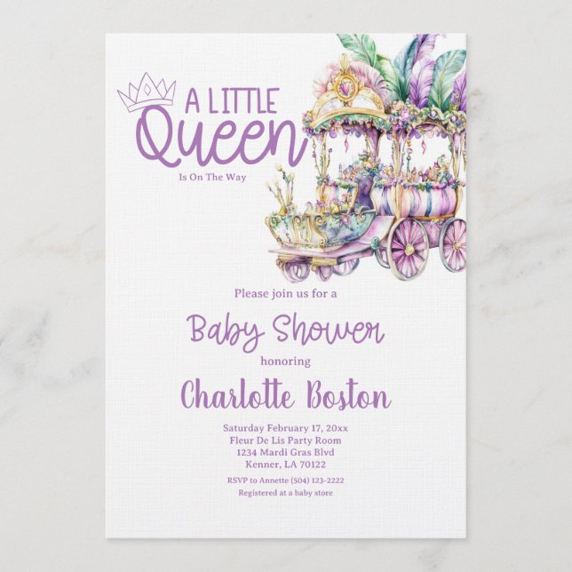Invitación Ducha de Bebé Float de Mardi Gras de una Pequeña R (Anverso)