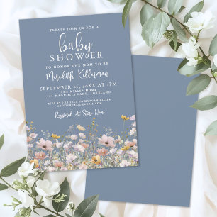 Invitación Ducha de Bebé Flor Silvestre Azul