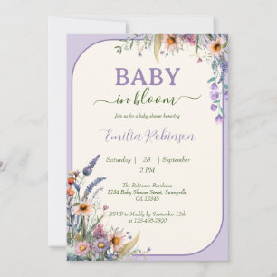 Invitación Ducha de Bebé Flor Silvestre Bebé en Flor Violeta