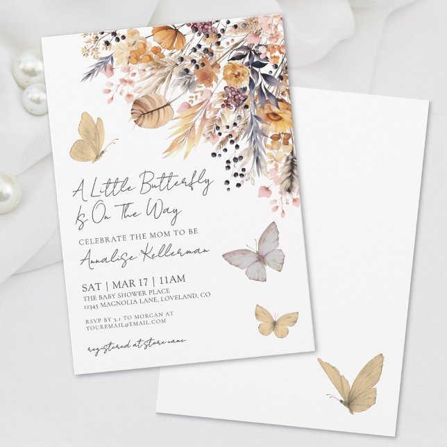 Invitación Ducha de Bebé Flor Silvestre Mariposa (Butterfly Wildflower Fall Baby Shower Invitation)