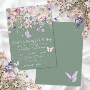 Invitación Ducha de bebé Flor Silvestre Mariposa Pequeña Verd