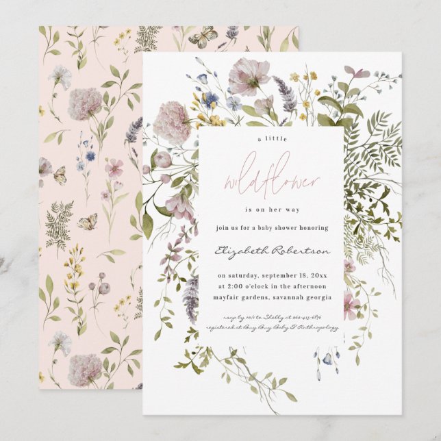 Invitación Ducha de Bebé Flor Silvestre Pequeña (Anverso / Reverso)